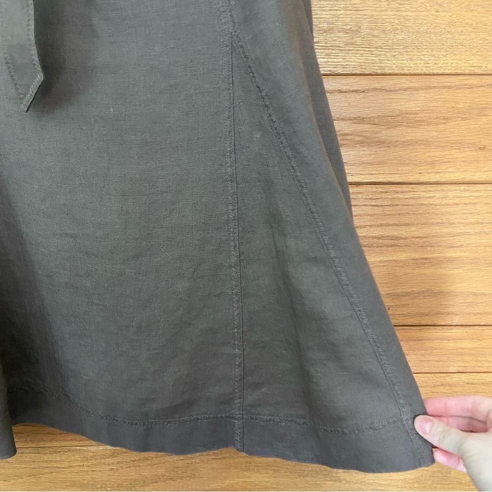 Orvis mushroom brown linen pleated tie belt midi skirt - Picture 3 of 6